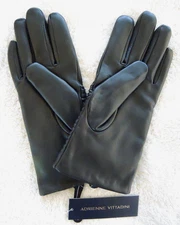 ADRIENNE VITTADINI LEATHER GLOVES -FAUX FIR LINED -RUCHED BLACK NEW - SMALL