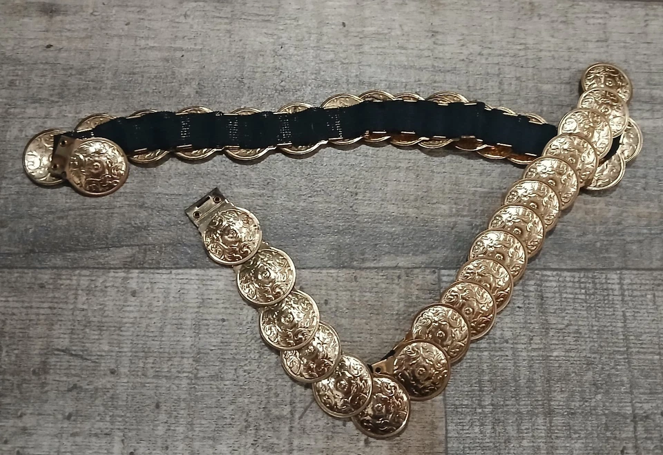 Vintage Elastic Belt With Faux Coin Embellishments - Image 2 of 2