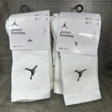 Jordan Everyday Crew Socks Youth M White 6 Pack Athletic Dri-FIT NEW DX9632-100