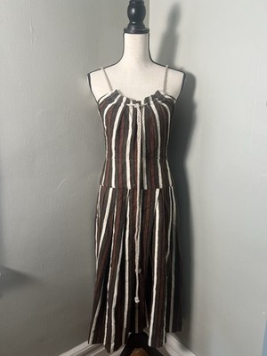 Tocca Coastal Nautical Summer Striped Midi Dress Rope Strap Women s S