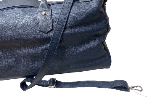 Made In Italy Genuine Leather Large Weekender Duffel Travel Bag Navy 23” - Picture 11 of 15