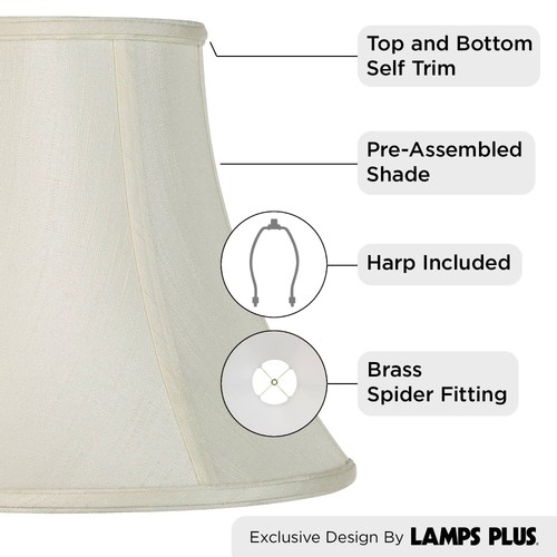 Creme Medium Bell Lamp Shade 7" Top x 14" Bot. x 10.5" High (Spider) Replacement - Picture 2 of 8