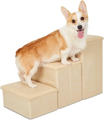 Portable Dog Stairs Pet 3 Steps For Bed Sofa Cats Ladder Ramp Removable Cover