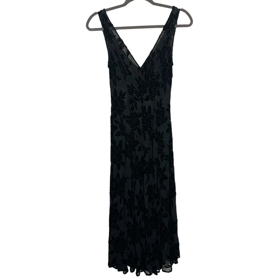 Vtg Y2K Velvet Burnout Dress Floral Sz 6P Overlay Sheer ***No Lining*** Fairy - Image 3 of 4