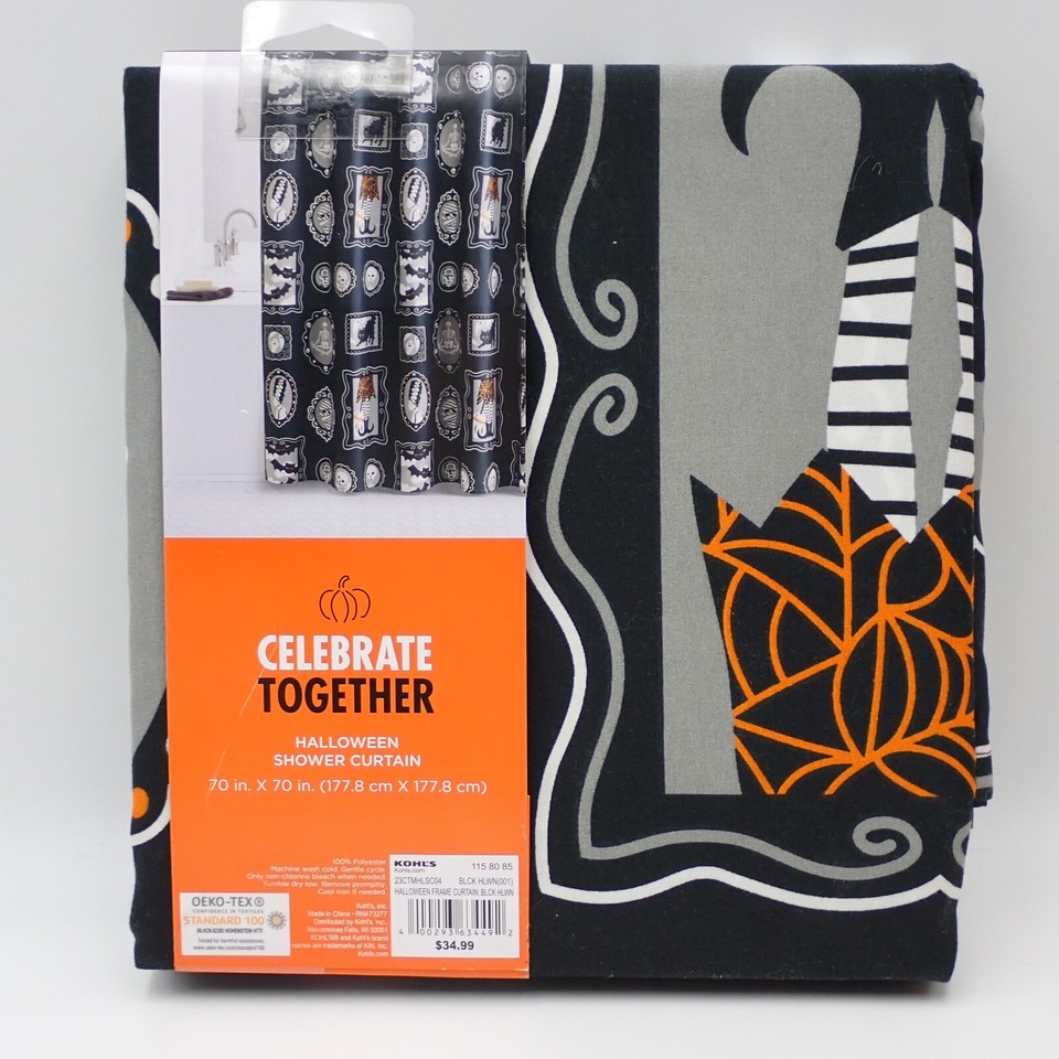 Kohl's Halloween Theme Shower Curtain 70x70 Witches Masks Black Cats