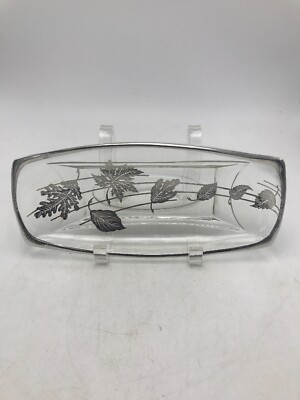 SILVER OVERLAY Mid Century Celery Dish Leaves Rectangle 9 1/2 x 4 1/4
