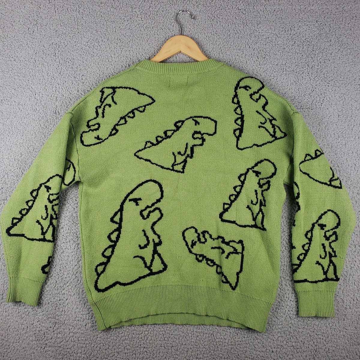 Aelfric Eden Sweater Mens Large Green Dinosaur Cartoon Pullover Knit  Streetwear | eBay