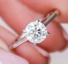 8mm Round Cut DVVS1 Moissanite Hidden Halo Wedding Ring 14K White Gold Plated