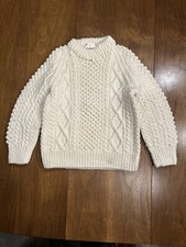 Purple Heather HandKnit Ivory Pure Wool Irish Fisherman Sweater Kids