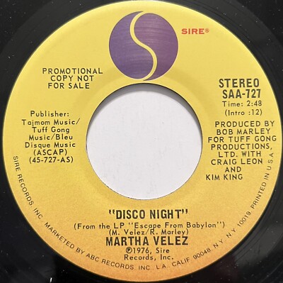 Martha Velez - Disco Night 45rpm Soul Reggae Sire 1976 VG+ PROMO