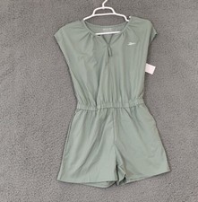 Reebok Girl's Large 12 Trim Zip Woven Performance Fit Romper Elastic Waist