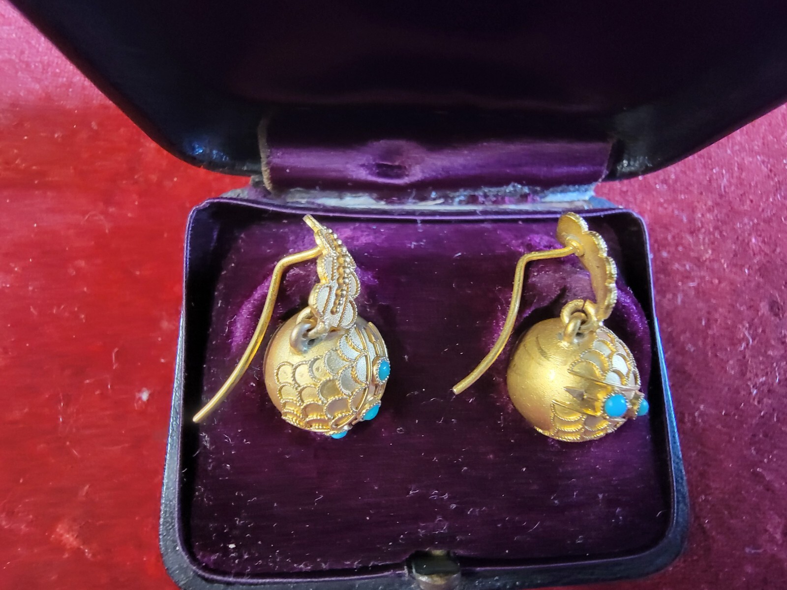 Tiffany & Co 14KYG Bloomed Gold Turquoise Earrings & Box RARE C.1880 Victorian image 8