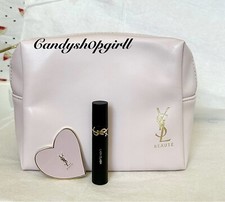 NEW 3PC YSL Pink Heart Makeup Mirror/Lash Clash Mascara  YSL Beaute Makeup Bag