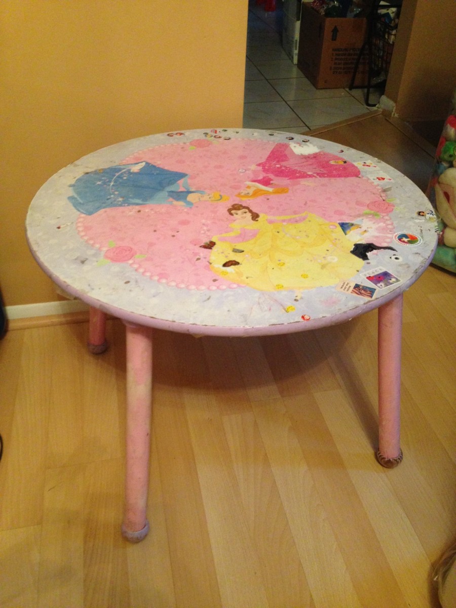 Kids Disney Princess table round with chair, pink kids wood