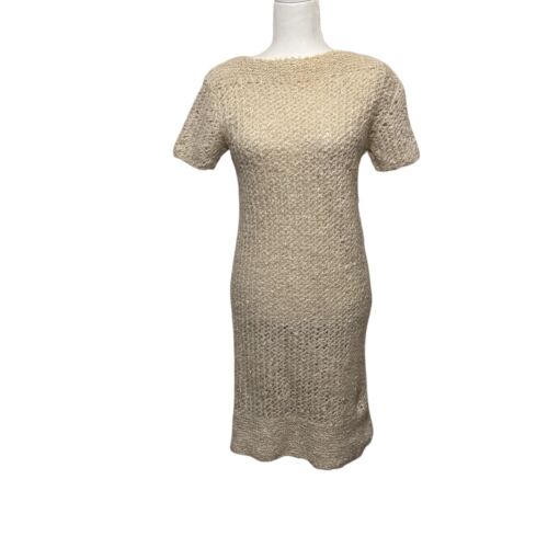 Vintage 70s Crochet handmade dress Ivory bodycon size Small