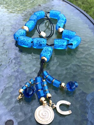 Vtg Large Glass Murano Evil Eye Blue Worry Beads Greek Kompoloi Tasbih Tabletop