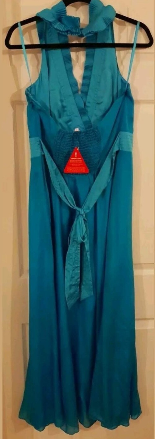 BRAND NEW Glam by Caprice Silk Turquoise Evening Halterneck Dress Size 16 eBay