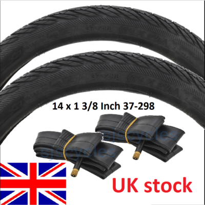 Pair Tyres Black 14 X 1 3 8 Inch 37 298 Plus Inner Tubes Ebay