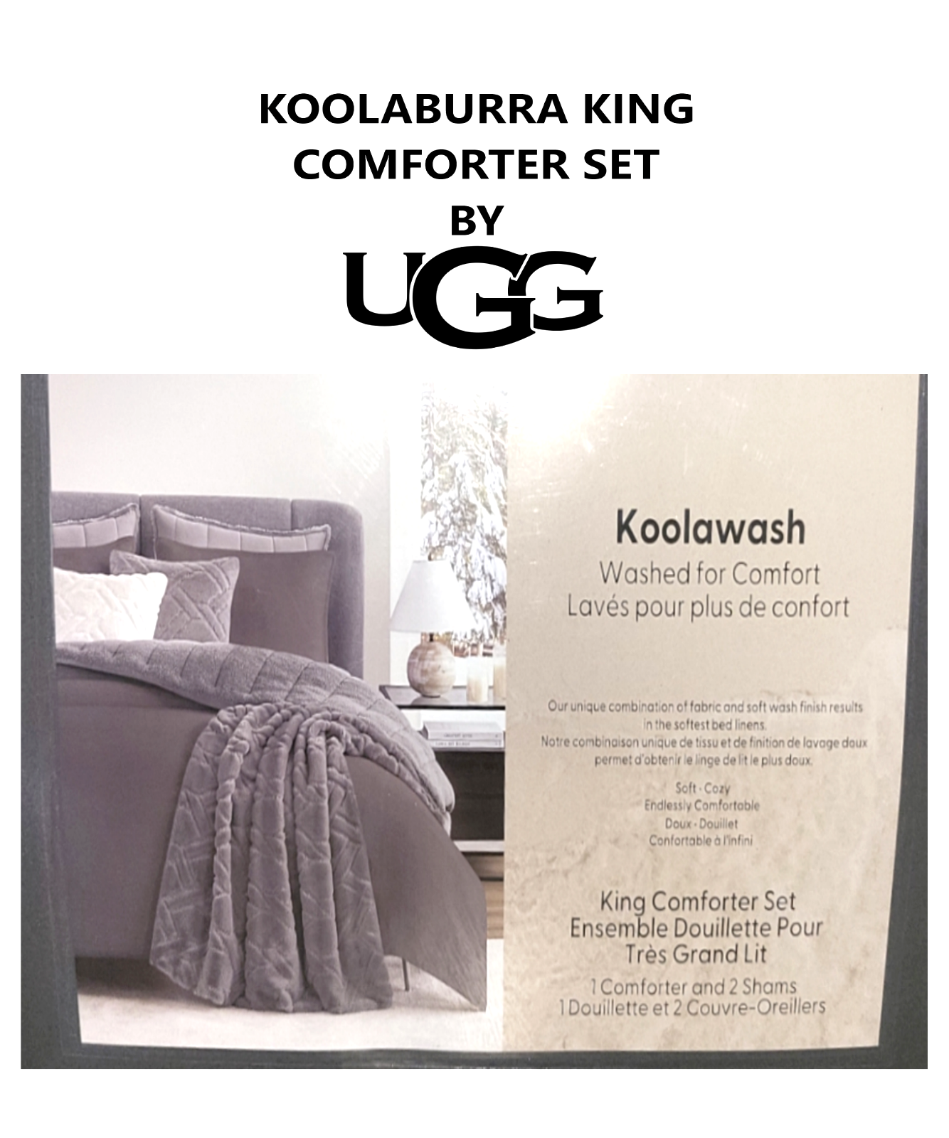 Koolaburra BY UGG 3PC (Stone Grey) KOOLAWASH Soft KING Comforter Set eBay