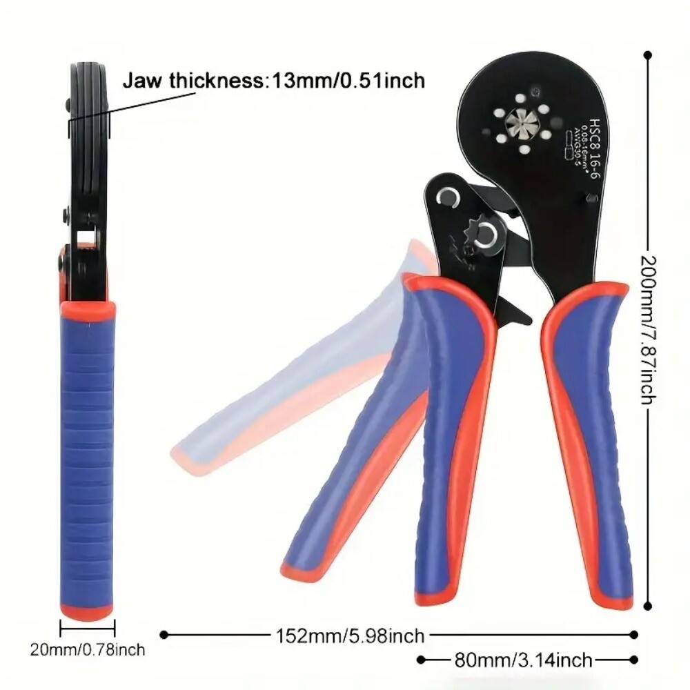 0.08-16mm² Ferrule Terminal Hand Wire Cord End Crimper Crimp Crimping Tool Plier