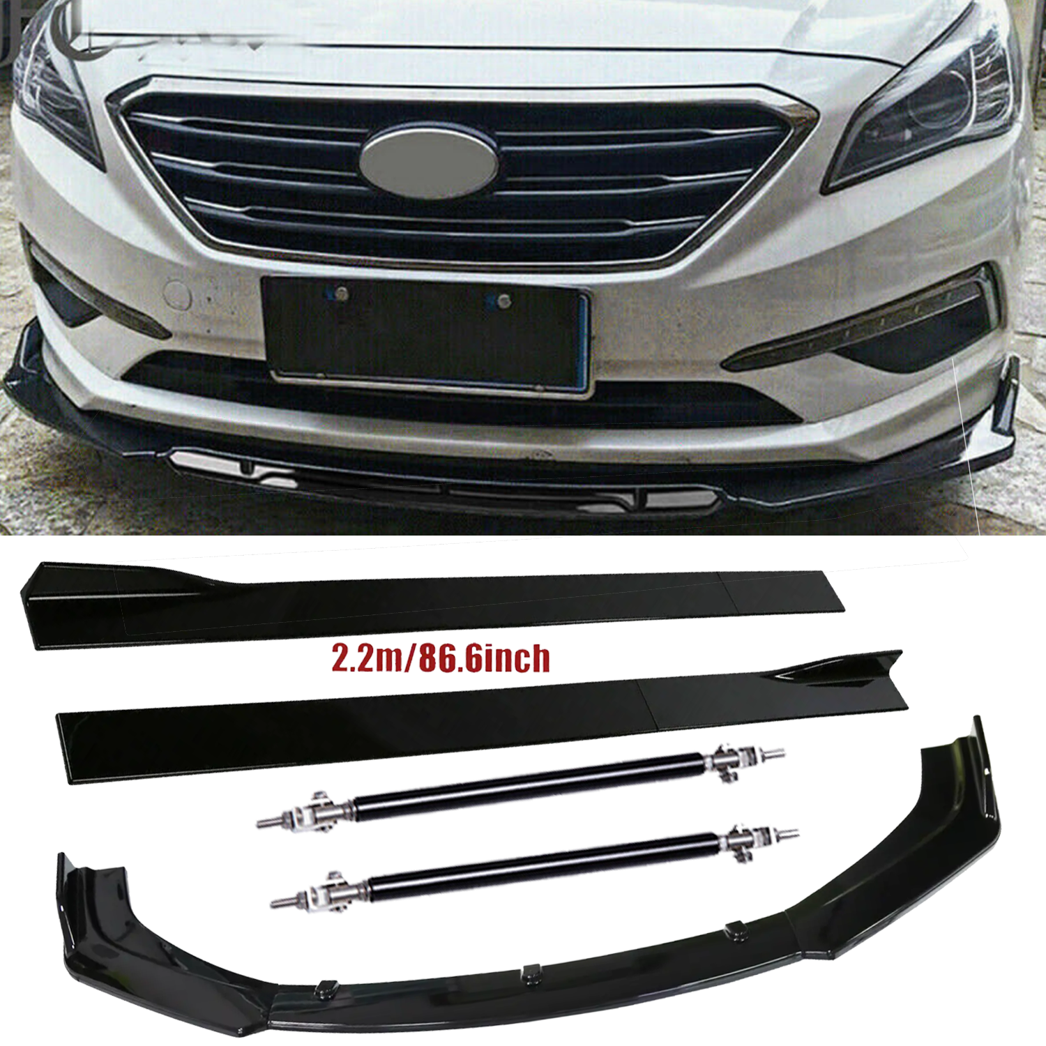 Front Bumper Lip Splitter Spoiler Strut Rods For Hyundai Sonata Polyurethane