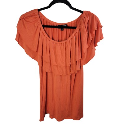Context Womens Sz M Orange Solid Short Sleeve Can be Off the Shoulder Blouse