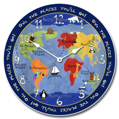 Kids World Map Non Ticking  Perfect Round Home Wall Decor Craft