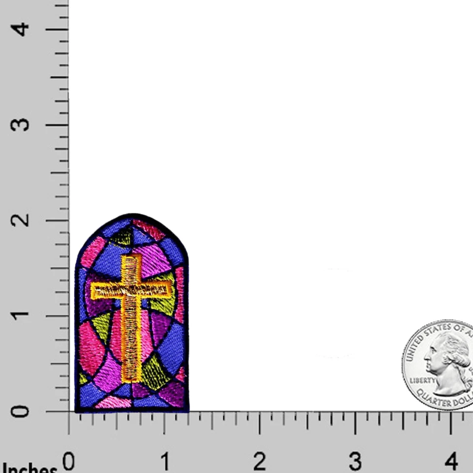 Gold Cross in Stained Glass Patches (3-Pack) Religious Iron On Patch - Image 2 of 3
