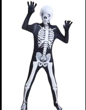 Kids Skeleton Costume, Black And White Full Body Suit Skeleton