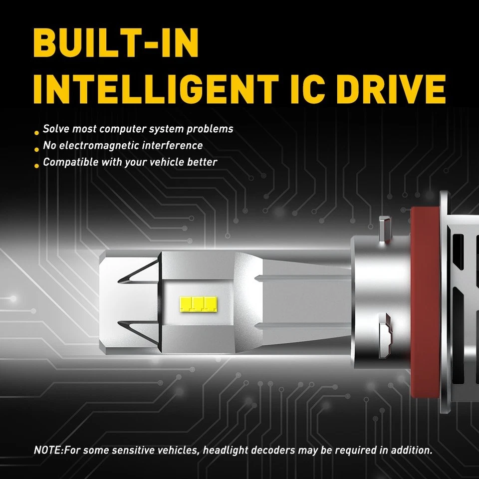 H11 Auxito 9005 LED Bulb Headlight Xenon White Bulb 6500K High Low Beam 2/4/6X - Image 3 of 4