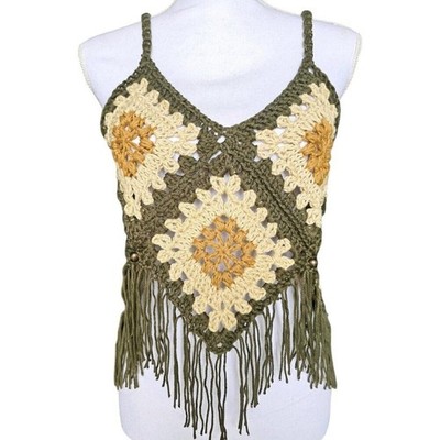  Handmade Crochet Fringe Boho Crop Top 