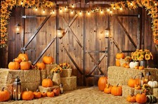 10x8ft Autumn Fall Decorations Backdrop Thanksgiving Haystacks Pumpkin Brown ...