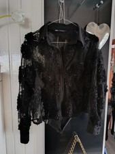 Zara Damen Bluse Schwarz Größe S 36 Langarm