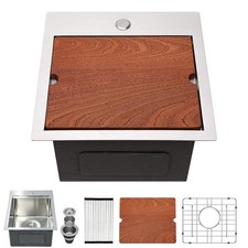 Drop In Bar Sink- 15 x 15 Small RV Sink Topmount 16 Gauge Stainless Steel Sin...