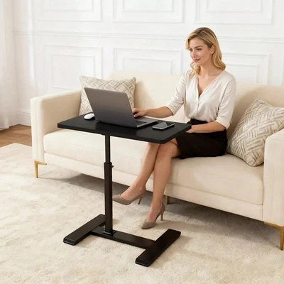 Black Adjustable Overbed Table Gas Lift Tilt Top Lockable Rolling Casters - Image 1 of 4