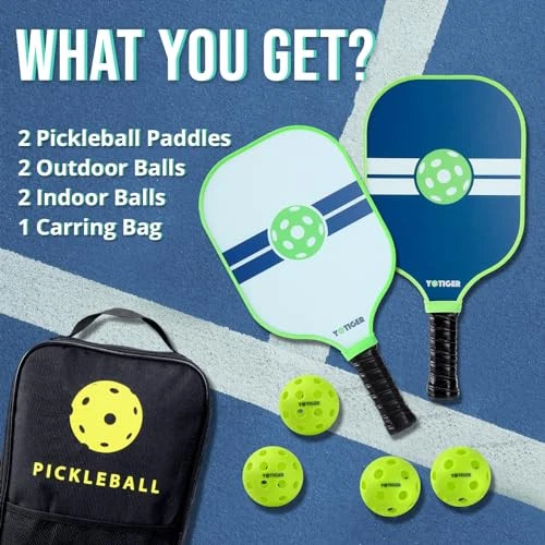 Pickleball Paddles Set of 2, Fiberglass Pickleball Paddles Set, Lightweight