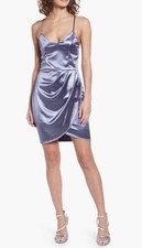 Lulus Sleeveless Satin Faux Wrap Mini Dress Stretch Women Small