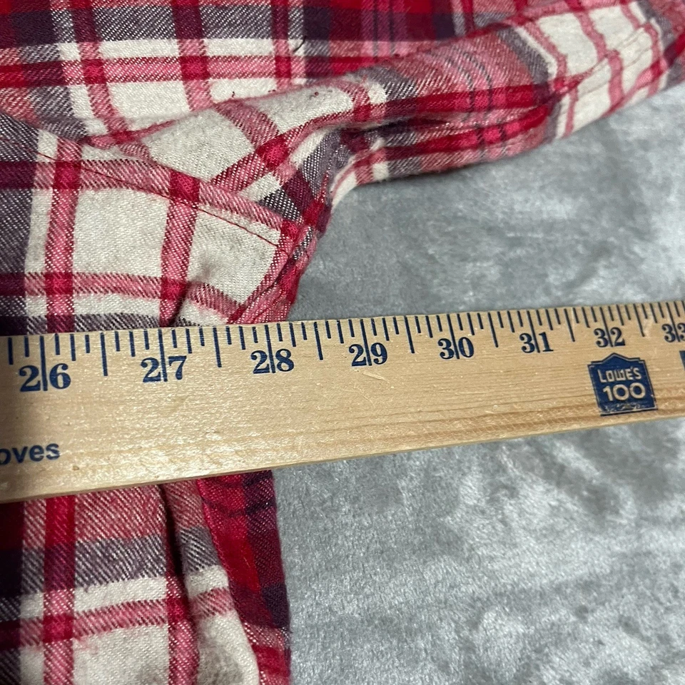 LL Bean Jacket Womens 3X Red Pink Plaid Flannel Tartan Relaxed Zip Up Hooded - Image 4 of 4