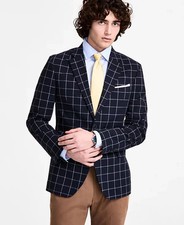  295 Nautica Men's Navy Cotton  Linen Print Modern Fit Sport Coat 42 S zja2526a