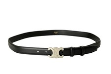 Celine Black Leather Silver Color Buckle Triomphe Belt US 34 IT 85