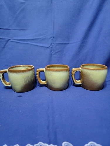 Vtg Frankoma Pottery 5C Prairie Green Plainsman Coffee Mug Set of 3 Cups
