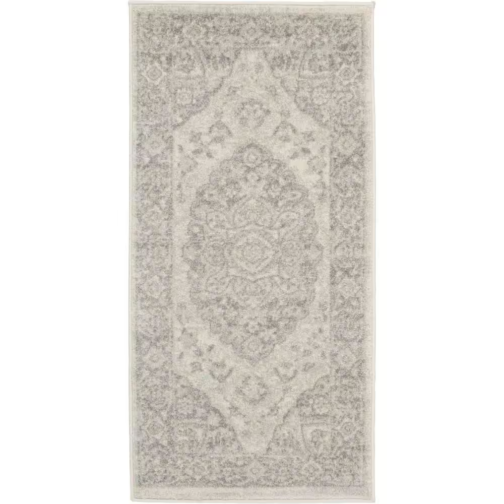 Tranquil Ivory/Grey Doormat 2 Ft. X 4 Ft. Medallion Traditional Kitchen Area Rug
