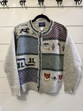 Vintage Woolrich Woman Wool Knit Winter Graphic Animals Cardigan Sweater Small