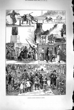 Original Old Antique Print 1879 Christmas Holiday London Cleopatras Needle 19th