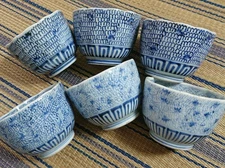 Japanese Vintage Ceamics KOIMARI SOBA CHOKO CUP 6Set Blue & White φ3.1×H2.4inch