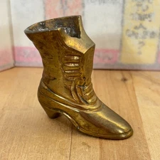 Vintage Solid Brass Ashtray, Ladies High Heel Boot, 2.5"