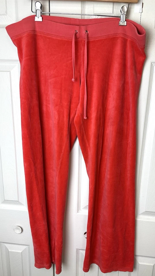 Pantalones de terciopelo vintage JUICY COUTURE coral naranja rosa pista Y2K de colección #2332 talla L