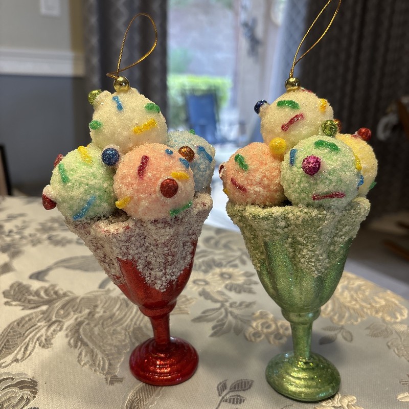 2- Ice Cream Sundae Christmas Tree 7" Tall Hanging Ornaments-Nice