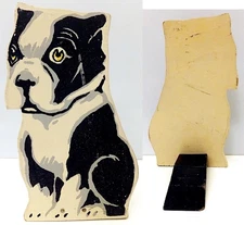 BOSTON TERRIER WOODEN DOOR STOP 1930s Painted 8" Tall DOG, Vintage FOLK Art DECO
