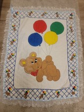 Vintage That  s Our Baby Quilted Crib Blanket Bear Balloons 80s 90s Primary Color
